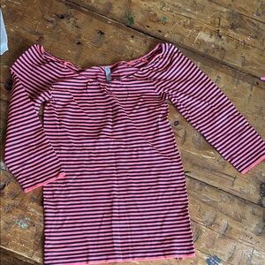 Last Tango Pink and Black Striped Boatneck Top NWOT